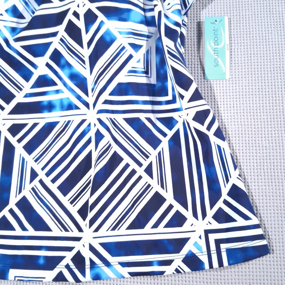 South Point Plus Geometric Tankini Set Blue White Pink 22W Top 16W Shorts NWT - Picture 8 of 16
